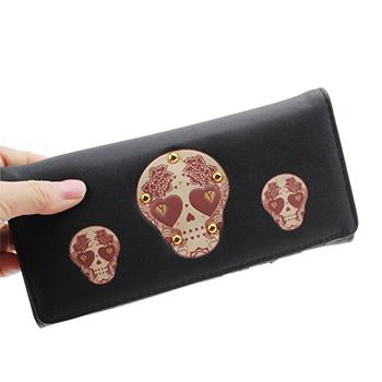 Elegant Rivet Skull Art Long Wallet