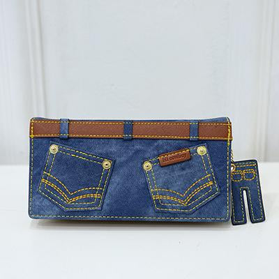 Novelty Denim Buttoms Zipper Long Wallet