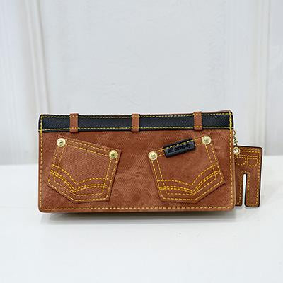 Novelty Denim Buttoms Zipper Long Wallet