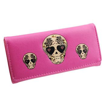Elegant Rivet Skull Art Long Wallet