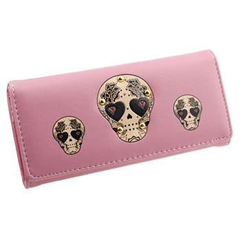 Elegant Rivet Skull Art Long Wallet