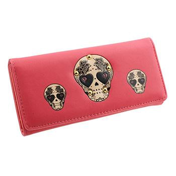 Elegant Rivet Skull Art Long Wallet
