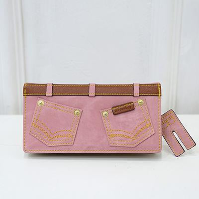Novelty Denim Buttoms Zipper Long Wallet